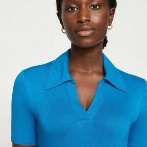 Universal Standard Apero Liquid Jersey Polo Top Tee Vneck Shirt XS 10 Ocean Blue